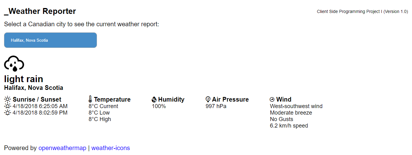 The weather in Halifax, Nova Scotia